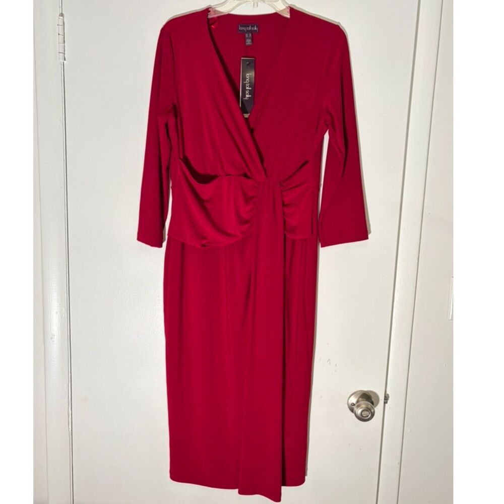 Long Tall Sally Carmine Red long sleeve Panel Dress NEW NWT Womens US 10 UK 14